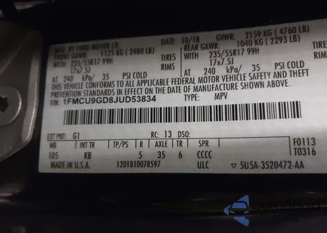 2018 Ford Escape Se from USA, damaged, VIN 1FMCU9GD8JUD53834